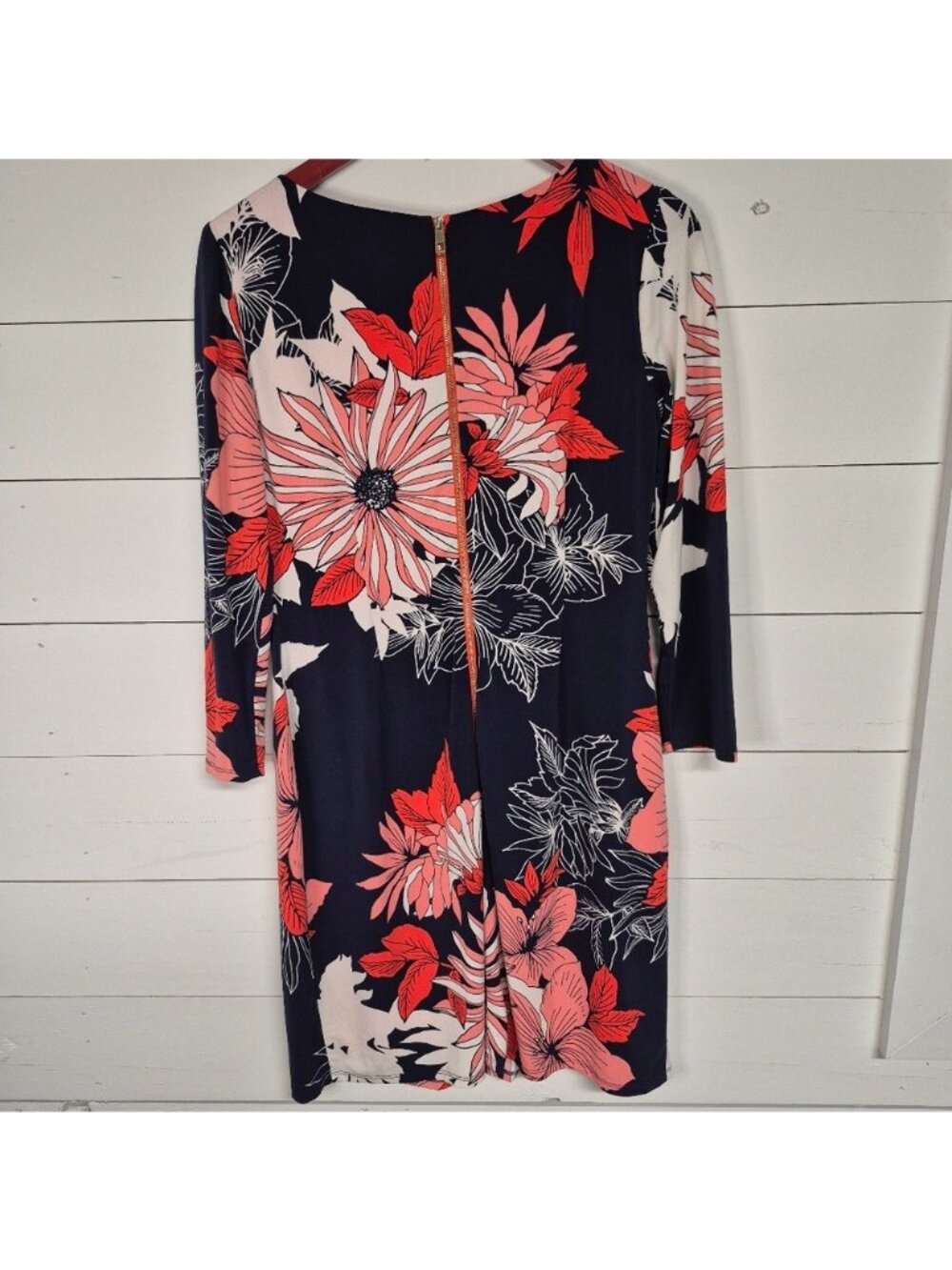 Vince Camuto Women Navy Blue Coral Floral 3/4 Sleeve Sheath Dress Size 8 - Picture 6 of 7
